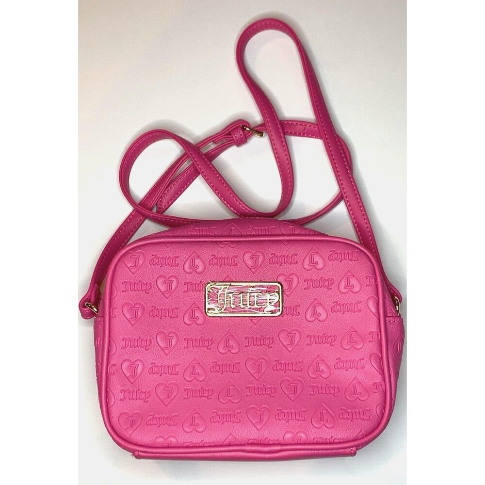 Juicy Couture Hot Pink Heart Embossed Camera Bag Crossbody Purse New